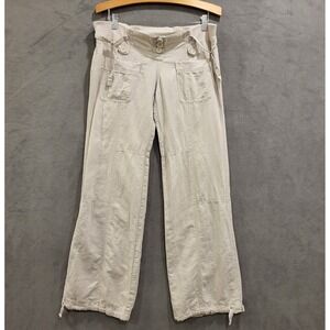 Bershka‎ Linen Blend Pants  Womens Size UK 10 Wide Leg Trouser Lightweight Comfy